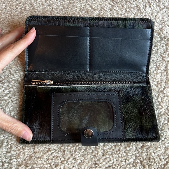 Camo camouflage cow hair hide snap wallet leather black green handmade - Picture 2 of 5